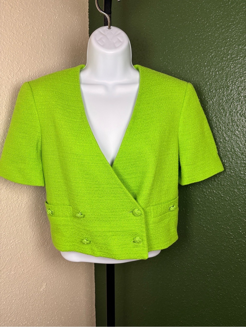 Zara Neon Lime Cropped Short Sleeve Blazer NWT